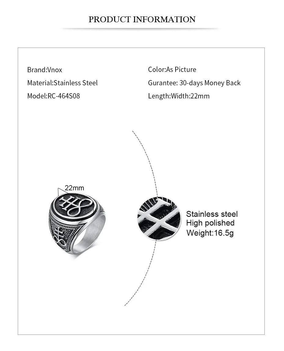 Vnox Sigil of Lucifer Devil Seal of Satan Stamp Ring for Men Casting Stainless Steel Punk Signet Ring Band