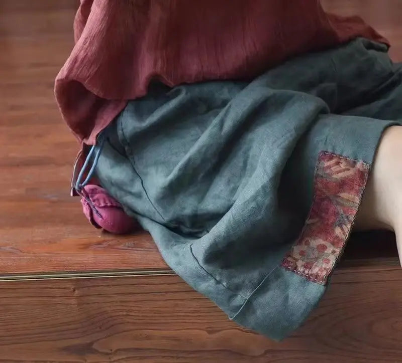 Women Retro Ethnic Style Patch Oversize Cotton Linen Short Pants Summer Female Casual High Waist Beach Shorts Pantalones Cortos