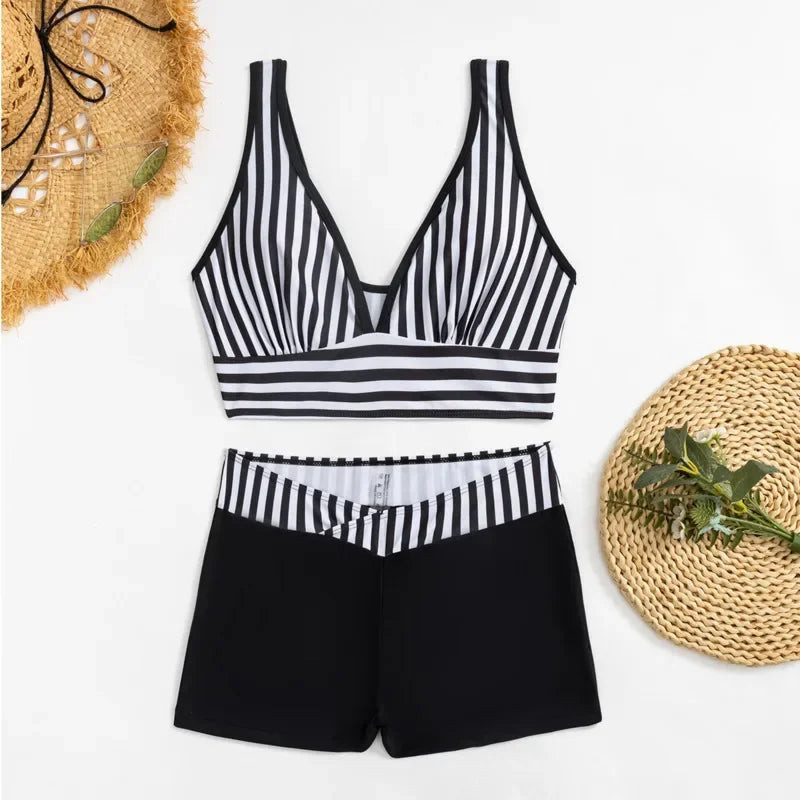 Summer Striped Swimsuits Tankini Sets Female Swimwear Push Up For Beach Wear Two-Piece Bathing Suits Pool Women's Swimming Suit