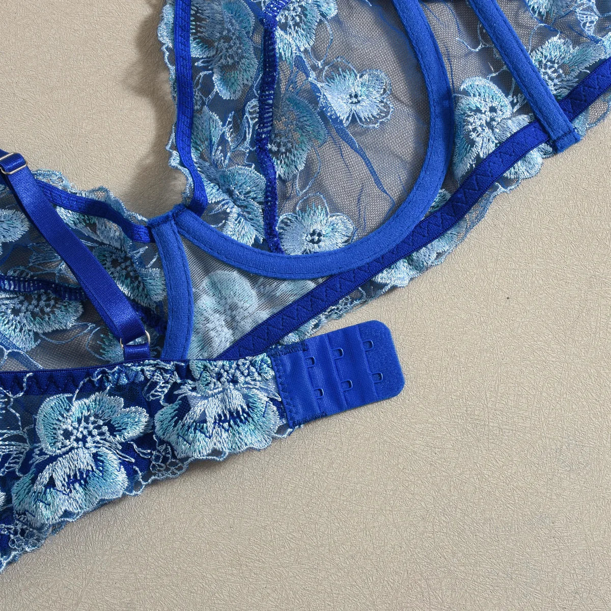 Diccvicc Embroidery Lingerie Set 4 Piece Bra Panty See Through Lace Sexy Outfits Women Garter Belt with Underwear Erotic Costume