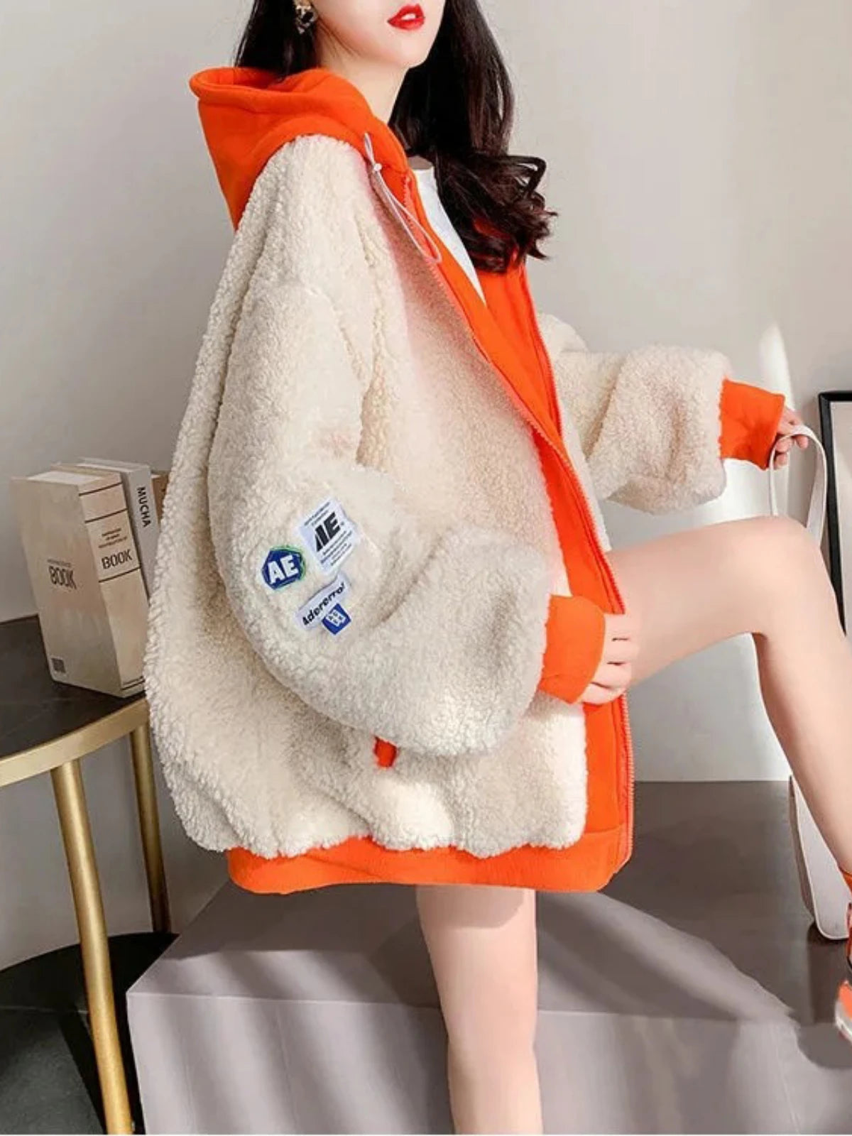 Imitation Lamb Wool Zipper Coat Woman Hoodies Y2k Clothes Sweatshirt Streetwear Korean Fashion Autumn Winter Jacket New Loose