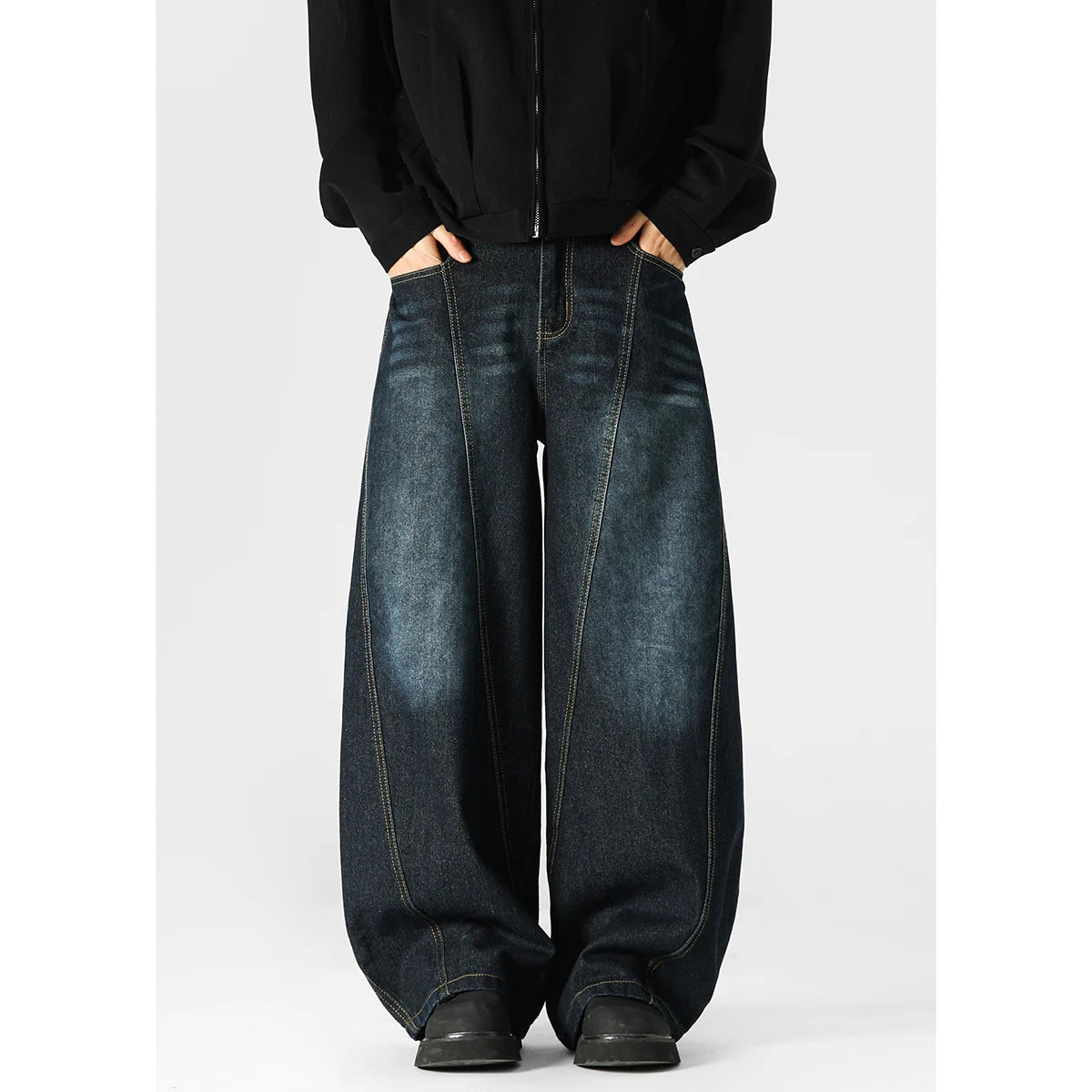 Hip Hop American Sle Wide Leg Men's Jeans Loose Fit Autumn Winter Trendy Vintage Waed Floor-Length Trousers