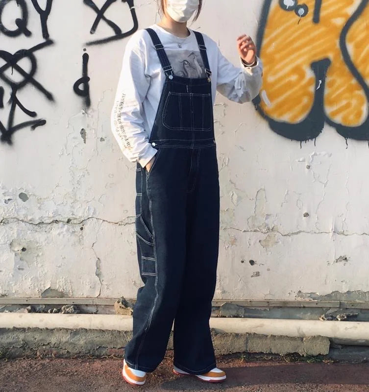Retro American Design Denim Overalls Straight Loose Workwear Pants ex Couple Ameika Straight Leg Jeans Youth Trend