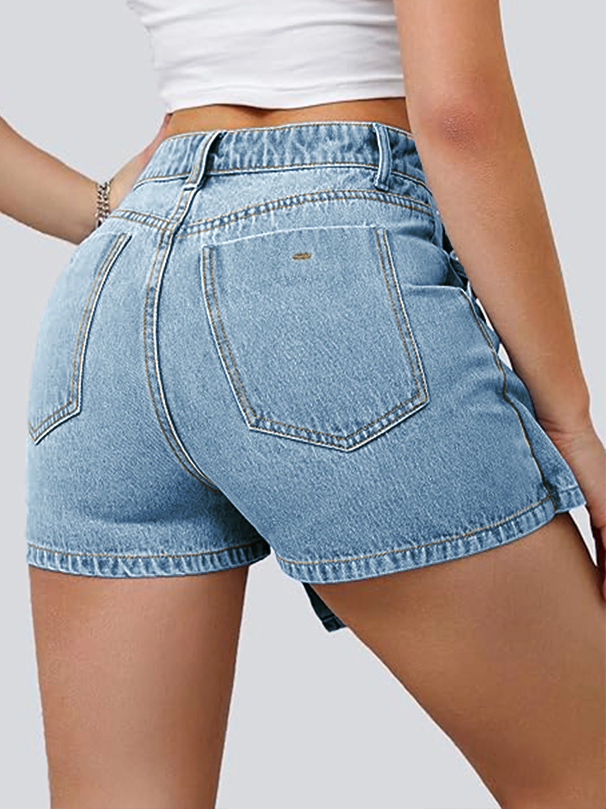 Women's Denim Shorts High waisted Asymmetric Button front Street Fashion Trendy Summer Look Edgy casual Y2K Style Jeans