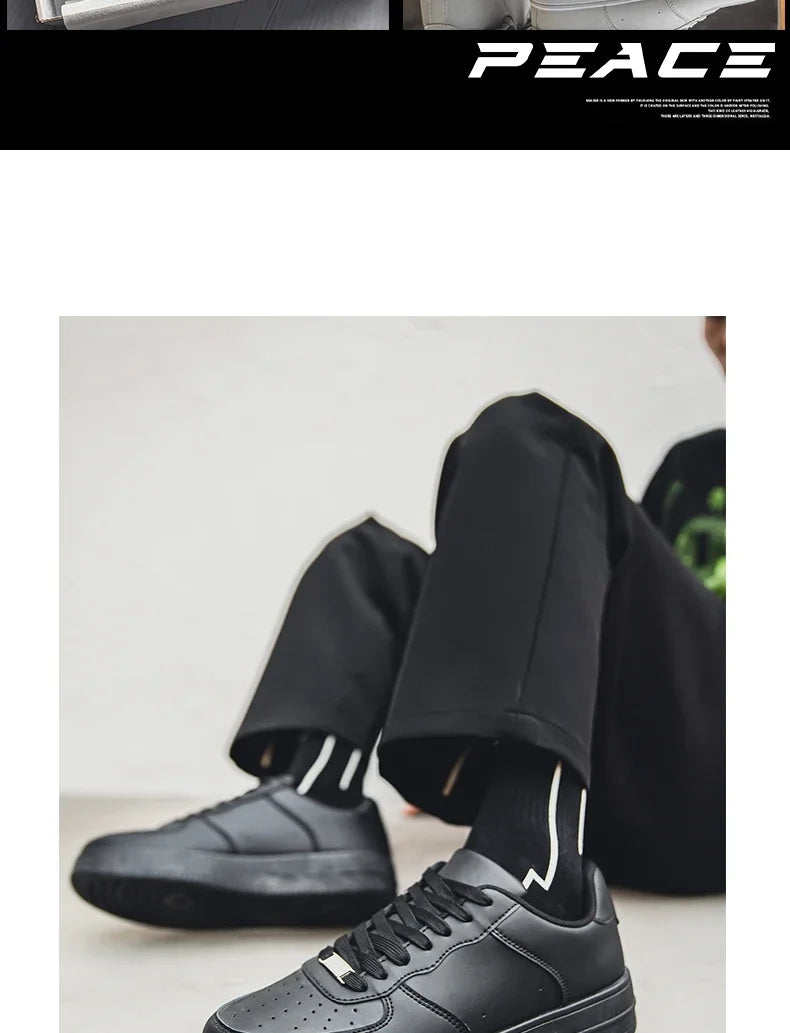 Autumn/Winter Black Casual Men's Shoes Air Force Sports Number 1 Black Kitchen Trendy Shoes Winter Rubber Outsole China Made