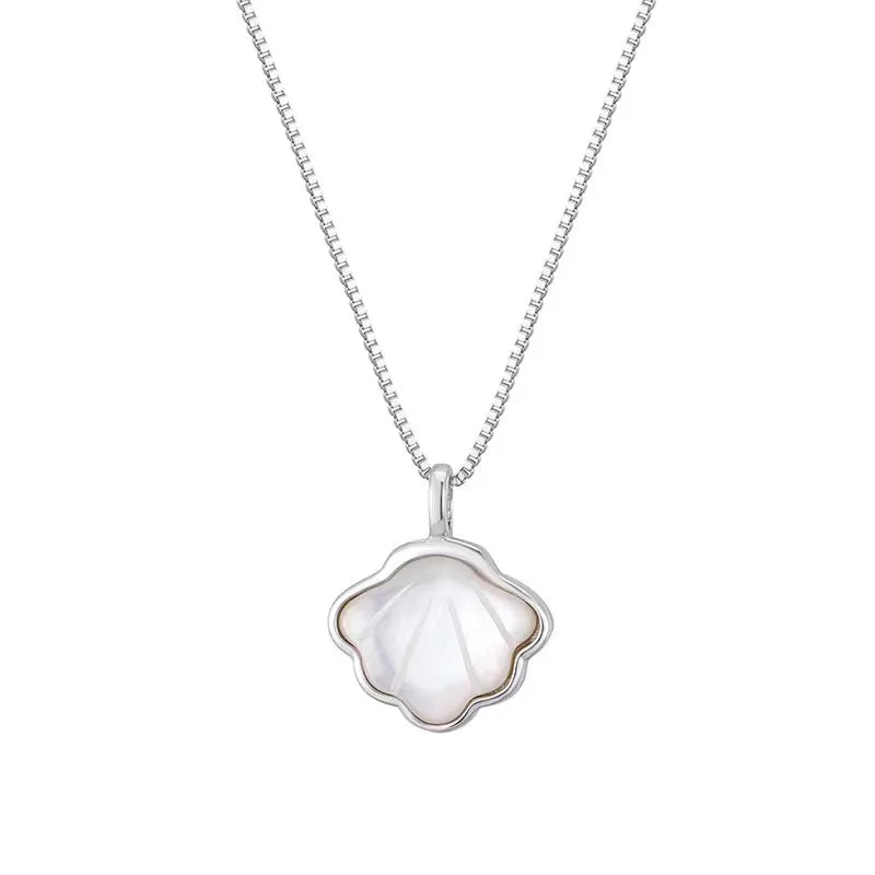 Simple Moonstone Shell Pendant Necklace Silver Color Box Chain Clavicle Chain Choker Women Elegant Jewelry Accessories