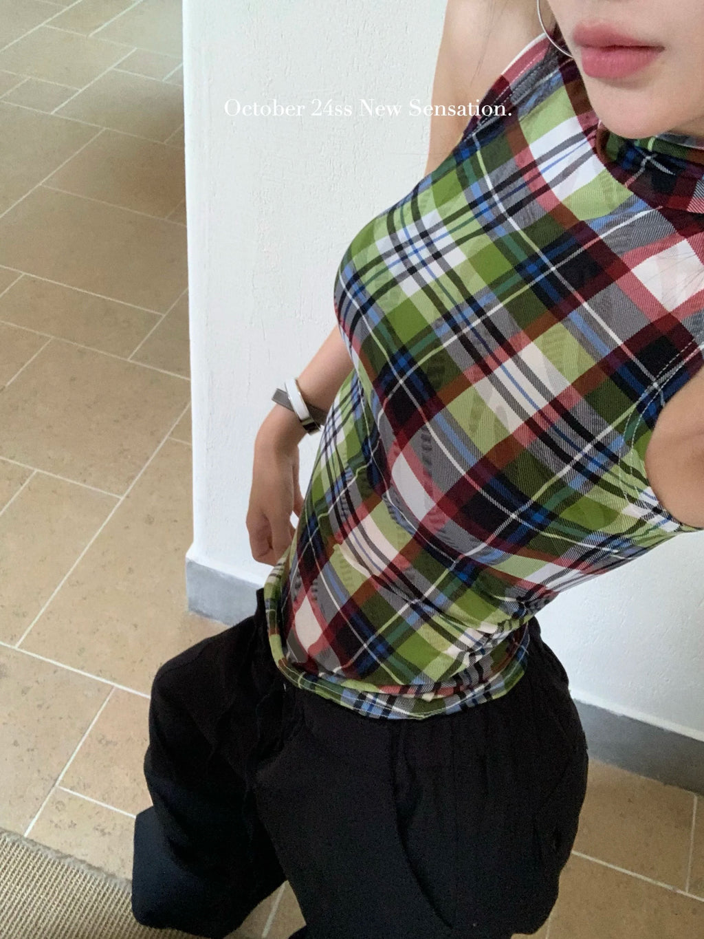 Tonngirls Vintage Tank Tops Plaid Sleeveless Skinny American Retro Crop Tops Grunge Y2k Tank Tops Streetwear Summer Classical