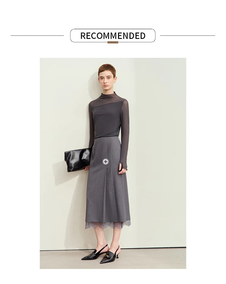 Amii Minimalism Mesh T-shirts For Women 2025 Spring New Office Lady Half-high Neck Micro Perspective Slim Retro Shirt 12423055