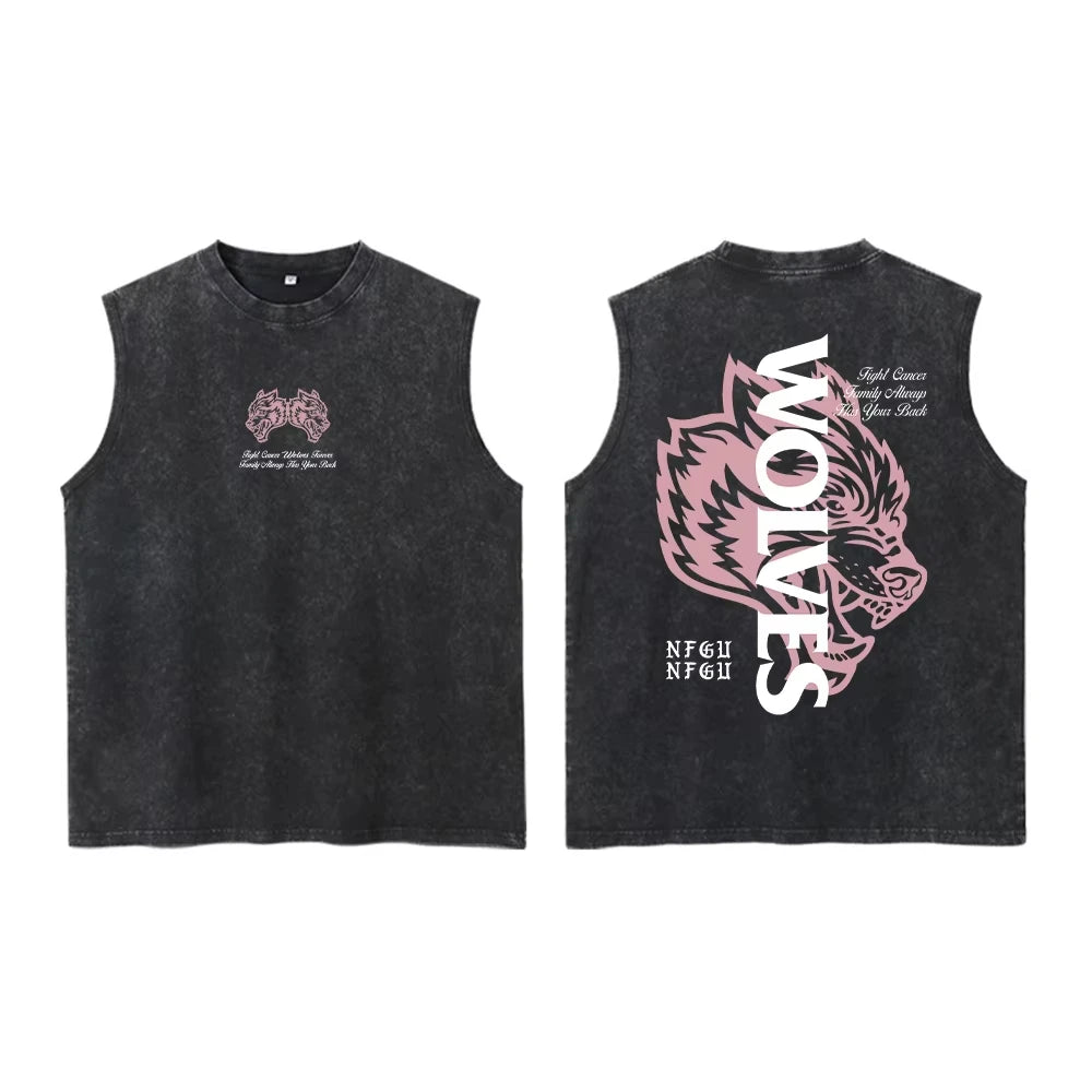 Summer Darc Wolves Vintage Washed Vest Tees Unisex Sleeveless Tank Top for Men Women Gym Bodybuilding Fitness Y2K Casual T-Shirt