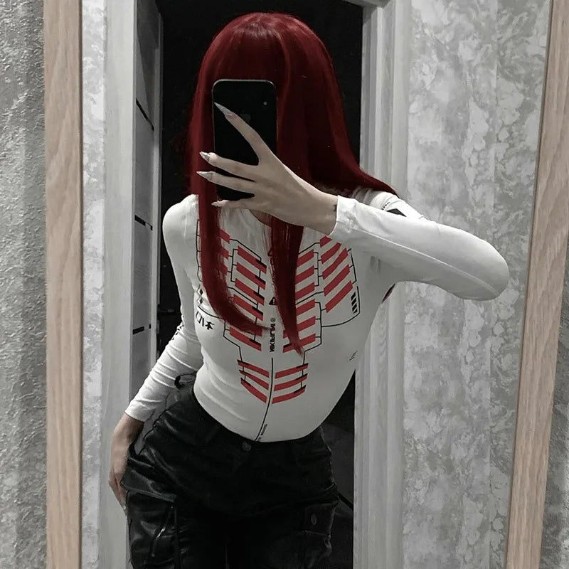 Letters Printing Sexy Bodysuit Lingerie Hot Tops For Women Y2k Clothes Long Sleeve Body Feminino One-pieces Festival Outfits