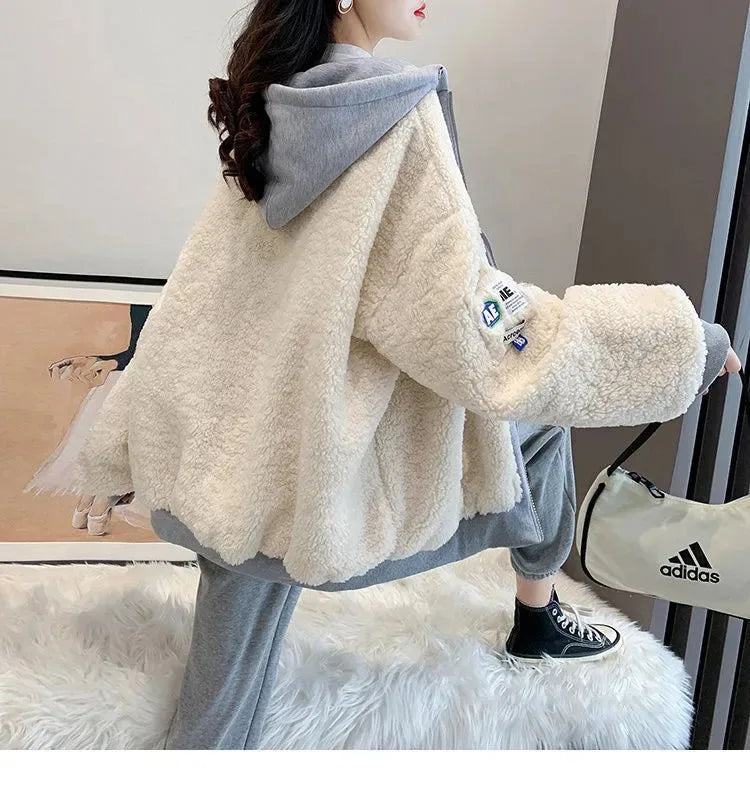 Imitation Lamb Wool Zipper Coat Woman Hoodies Y2k Clothes Sweatshirt Streetwear Korean Fashion Autumn Winter Jacket New Loose