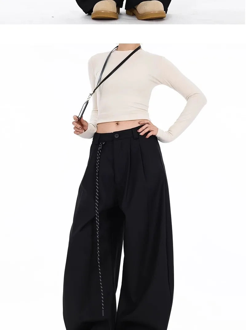 High Waist Women Suit Pants Straight Office Ladies Korean Fashion Trousers Casual Button Loose Female Black Pants New 2025