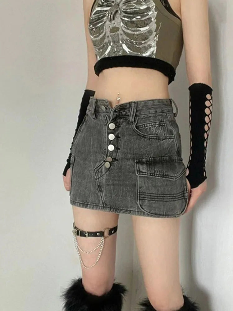 Punk Aesthetic Cyber Retro X-ray Skeleton Print Rib Sleeveless Vest ArmyGreen Crop Top Designer Clothes Women 2023 Summer Emo