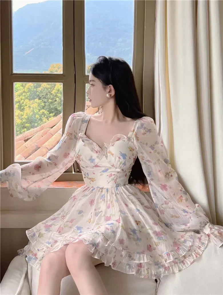 French Style Gentle Flower Print Dress Summer 2024 Slimming Perfect Beauty Pure Desire Sweet First Love Princess Dress For Women
