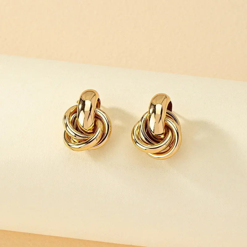 Gold SIlver Color Knot Hoop Earring for Women Fashion Shiny Plating Trendy Twist Stud Earring Stud Cute Daily Wear Jewelry