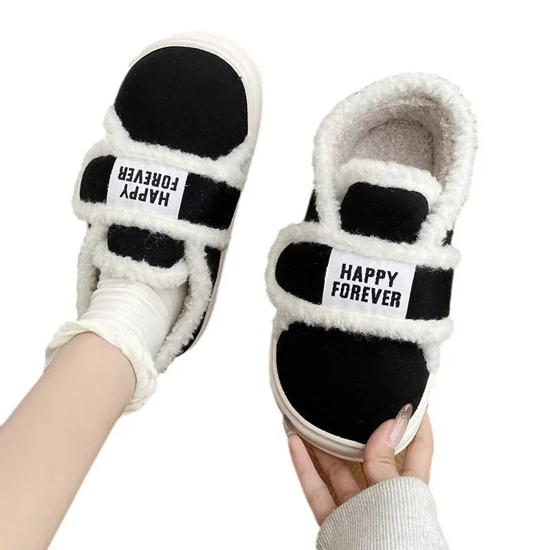 Thick-Soled Cotton Slippers For Women Winter Indoor Home Use Non-Slip Fleece-Lined Warm Cotton Shoes Outerwear Winter