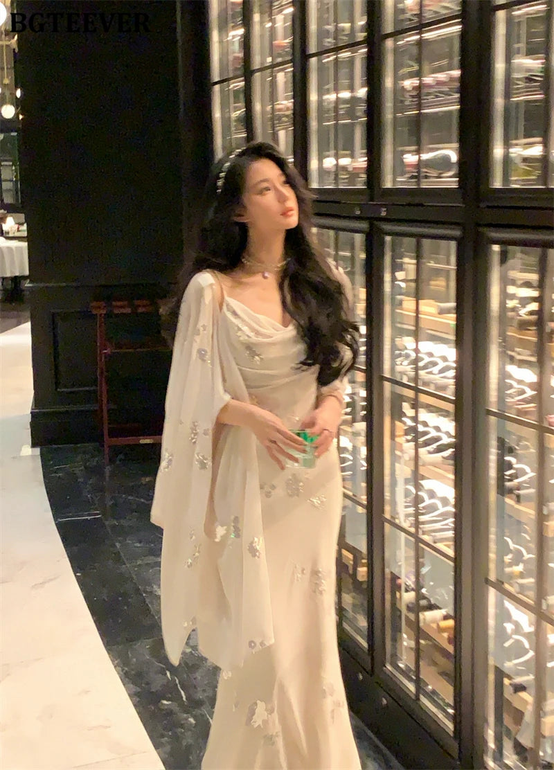 BGTEEVER Autumn Winte Slim OL Embroidery Set Long Sleeve Cardigans & Spaghetti Strap Package Hip Dress Ladies 2 Pieces Set