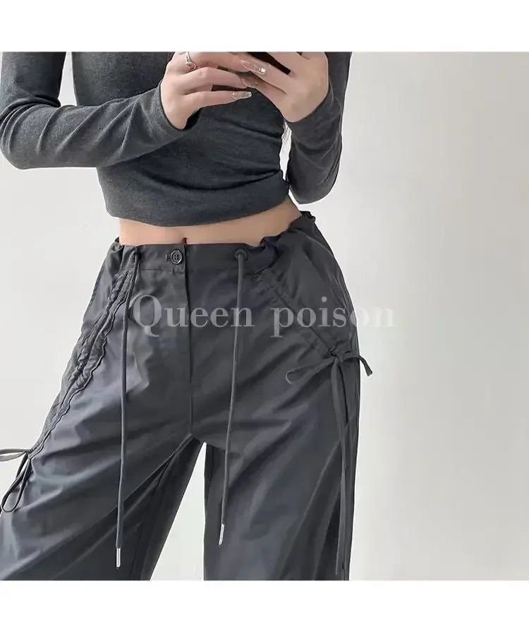 American Style Women's Summer Cargo Pants With Bowmint Green Drawstring Casual Bell Bottoms New 2024 Fashion Trend Long Pants