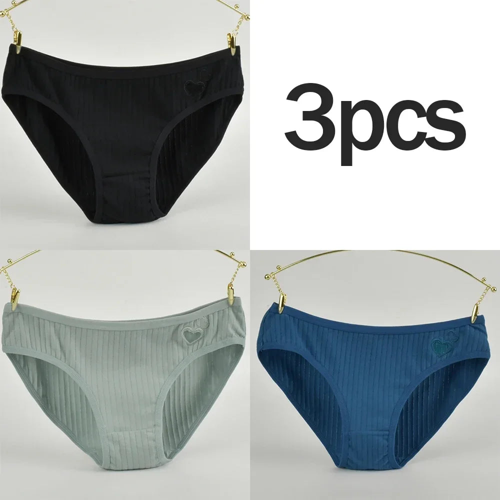 3Pcs Women's Cotton Briefs Underwear Hollow Heart Panties Woman Soft Breathable Female Panties Intimate Lingerie Underpants New