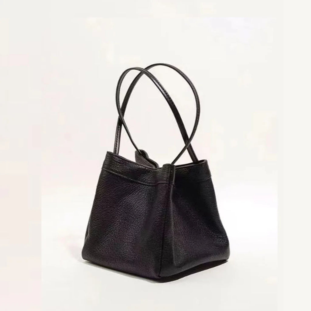 Silver bucket bag for women 2024 new fashionable and simple lunch box bag, niche western-style texture hand-held small bag