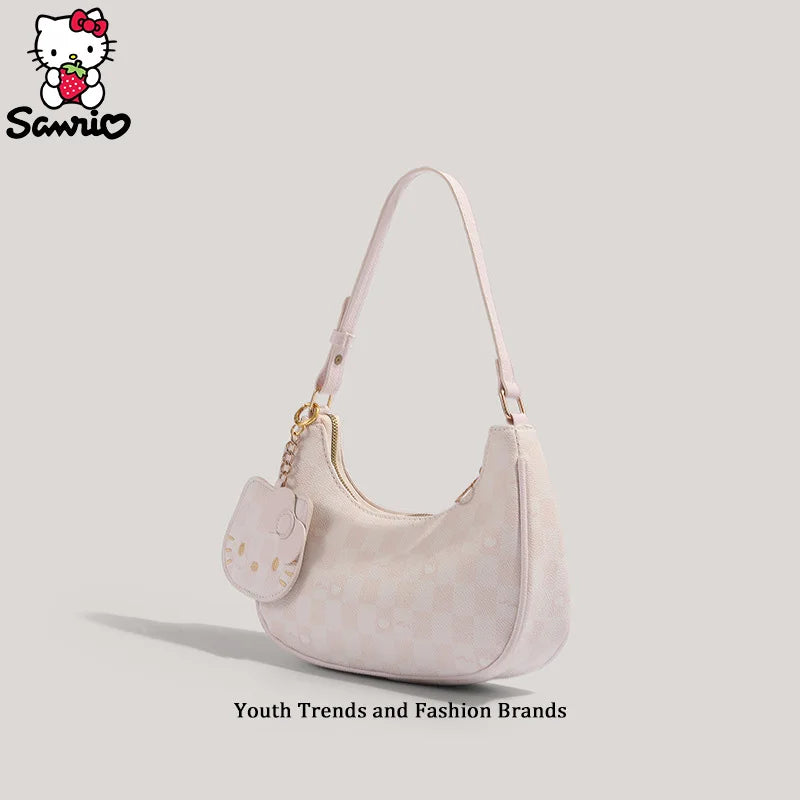 Sanrio Hello Kitty Y2K Fashion Underarm Bag Armpit Checker Bag Shoulder Bag Women Exquisite Crossbody Makeup Bag Tote Girl Gift
