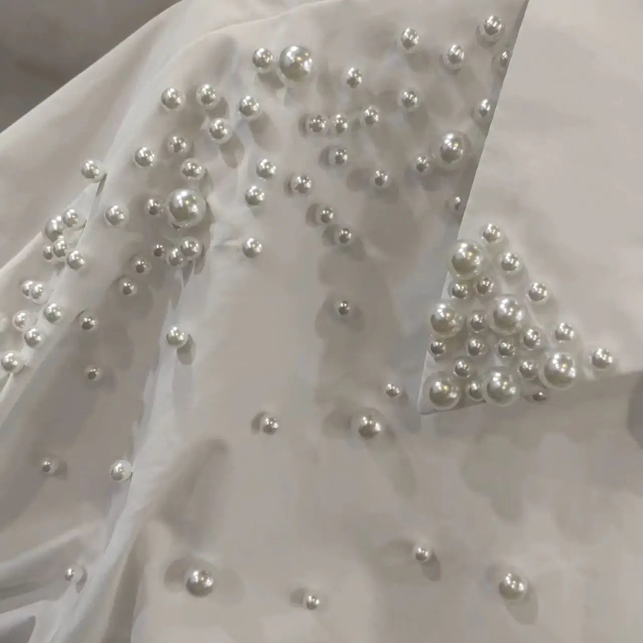 Pearls Beads Stitch Cotton Short Sleeve Blouses Shirts Women 2025 Spring Summer New Fashion Trend Loose Casual Tops Blusas