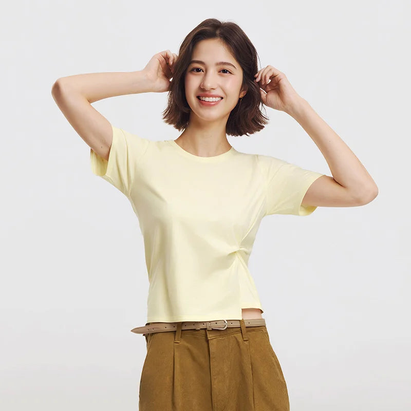 Semir Twist Knot Design Short Sleeve Tee Women Slim Fit 2025 Summer New Fashionable Casual Top