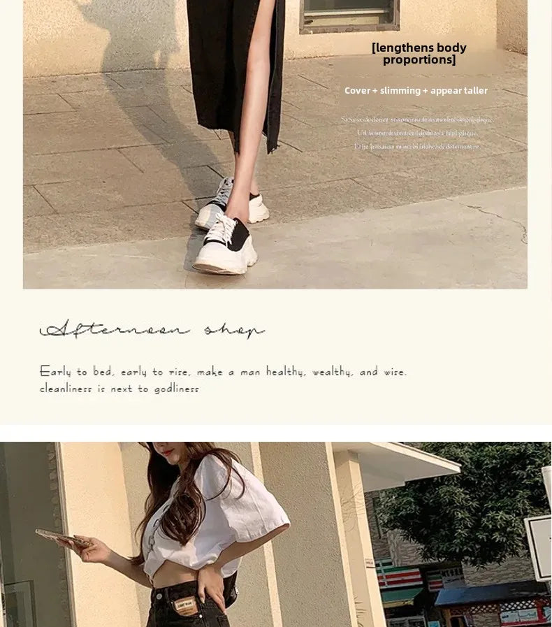 Mid-Length Denim Mini Skirt for Women High Waist Slimming Split Knee-Length Summer Trendy Cotton Half Body Skirts