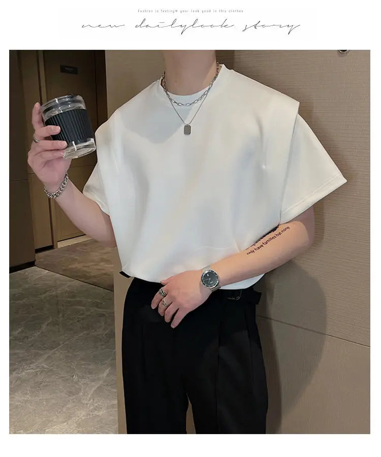 Summer Short Sleeve T-shirt Men Fashion Black White Oversized T Shirt Men Streetwear Korean Loose Round Neck Tshirt Mens Top