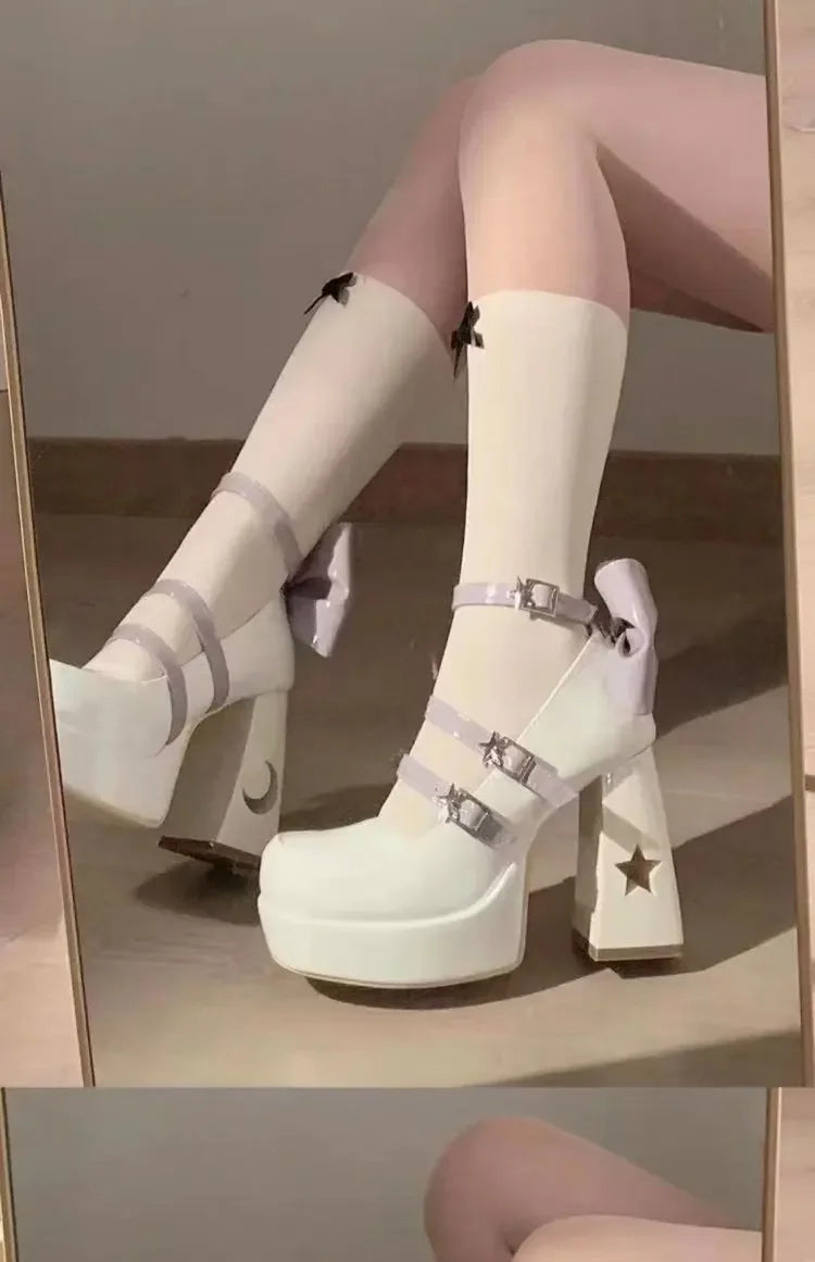 Mary's Spring New Women's Fashionable Thick Heel Bow Hollow Out Line Toe Flats Summer Season Flat Heel Women's Shoes