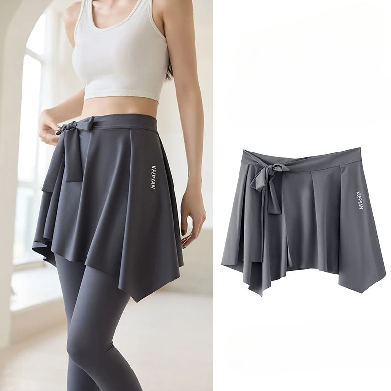 One-piece Skirt Women's Yoga Butt Curtain Sports Tennis Fitness Lace Up Irregular Mini Kirt Outer Wrap Skirts Prevent Exposure