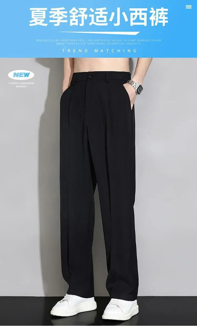 Summer Solid Color Fashion Straight Pants New Man High Street Casual Zipper Pockets Button Loose Korean Style All-match Trousers