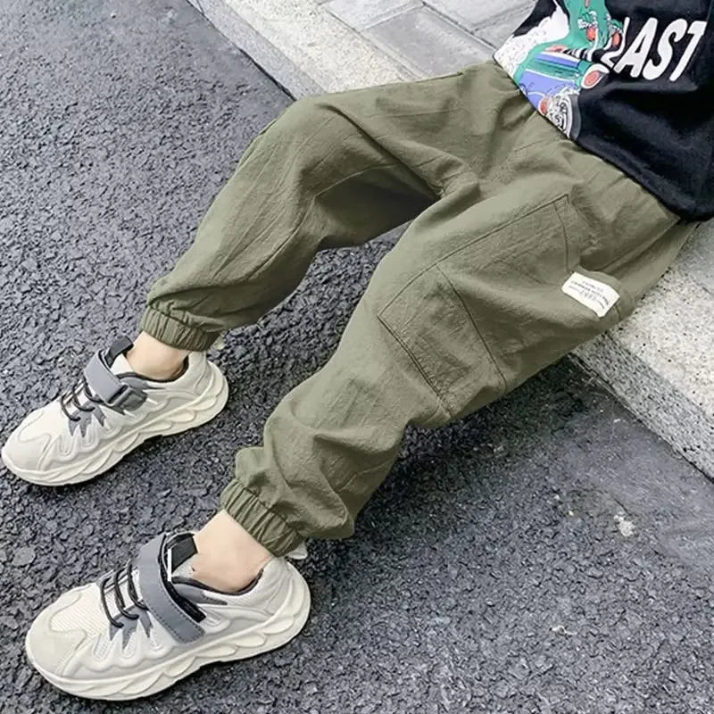 Boys Summer Thin Long Pants Anti-mosquito Loose-fit Breathable Casual Cropped Pants For Kids Small Medium