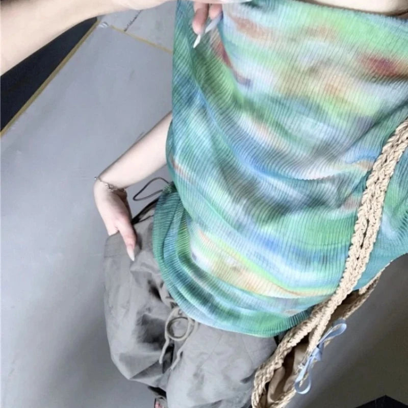 Turtleneck Woman Tops Tie DyeT Shirt for Women Japanese Vintage Fashion Korean Reviews Many Clothes Harajuku Clearance Basic