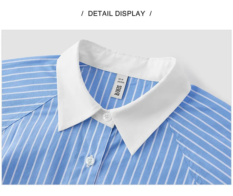 Semir Long Sleeve Shirt Women Mid-long Style Striped Pure Cotton 2025 New Spring Embroidery Oversize Blouse for Commuting