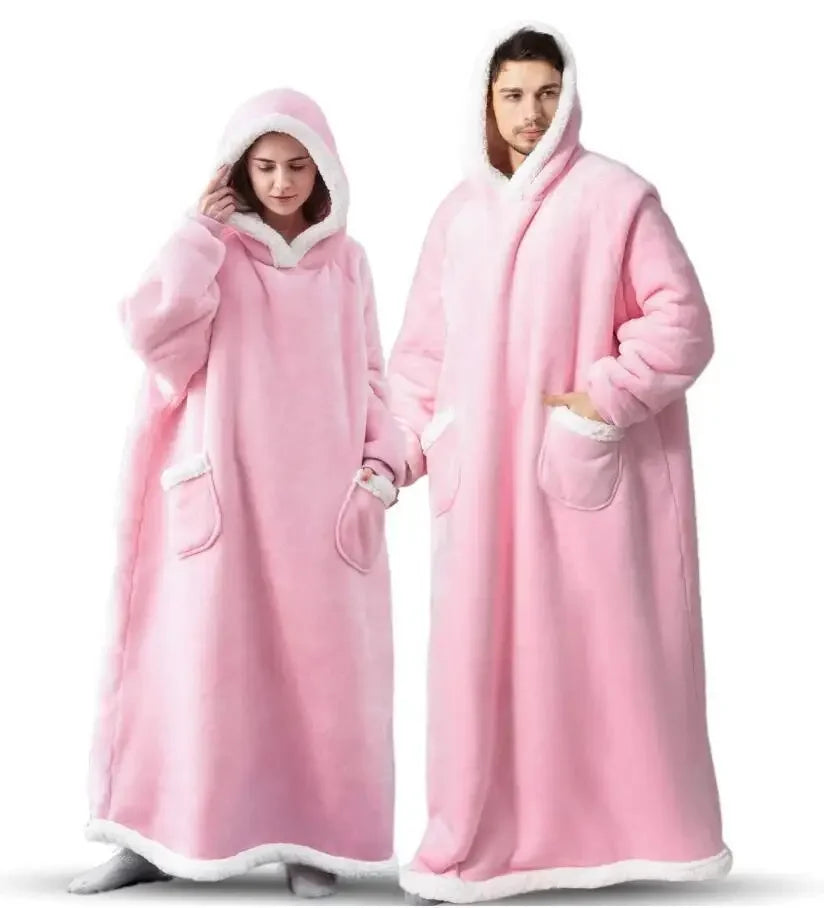 2024 Winter Super Long Flannel Blanket Winter Hoodies Sweatshirt Women Men Pullover Fleece Giant TV Oversized Blanket