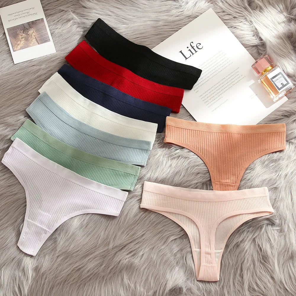 4Pcs Women's Panties Fashion Striped Thongs Soft Cotton Underwear Ladies Sexy Lingerie Sports Breathable G-Strings Cozy T-Back