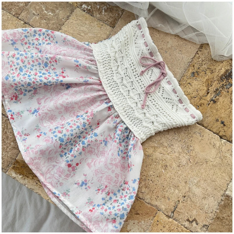 Summer  New Sexy Spice French Elegant Ladies Top Lace Patchwork Halter Vest Floral Skirt Design Hollowed-Out Strapless Tops