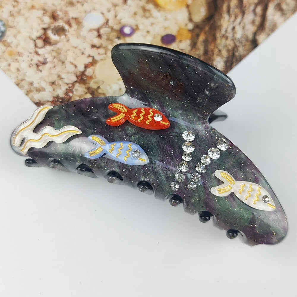 Sea Series Large Hair Claws Clip Diamond Starfish Conch Hair Clips Acetate Hair Accessories Handmade