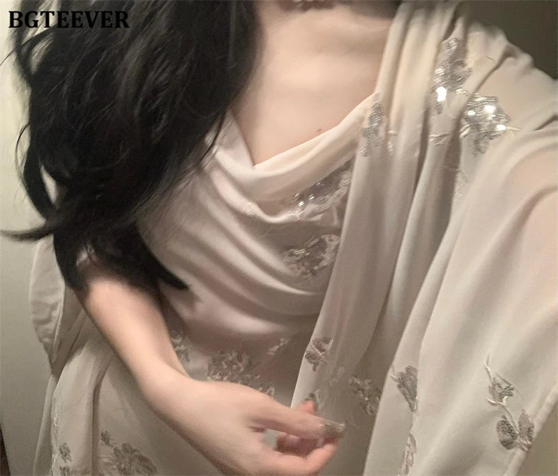 BGTEEVER Autumn Winte Slim OL Embroidery Set Long Sleeve Cardigans & Spaghetti Strap Package Hip Dress Ladies 2 Pieces Set