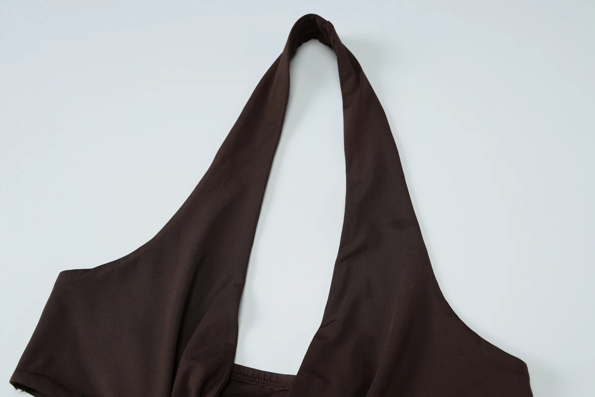 Hugcitar Women'S Fashion Halter Solid Hollow Out Backless Sexy Slit Maxi Dress 2025 Summer Clothes Beach Vacation Y2K Wholesale