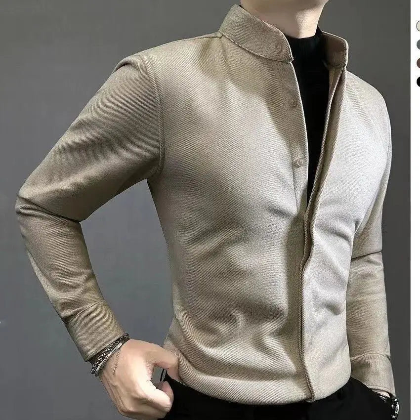 Woolen Warm Men's Long Sleeved Shirt New High-end Light Luxury Slim Fit Versatile Handsome Shirt