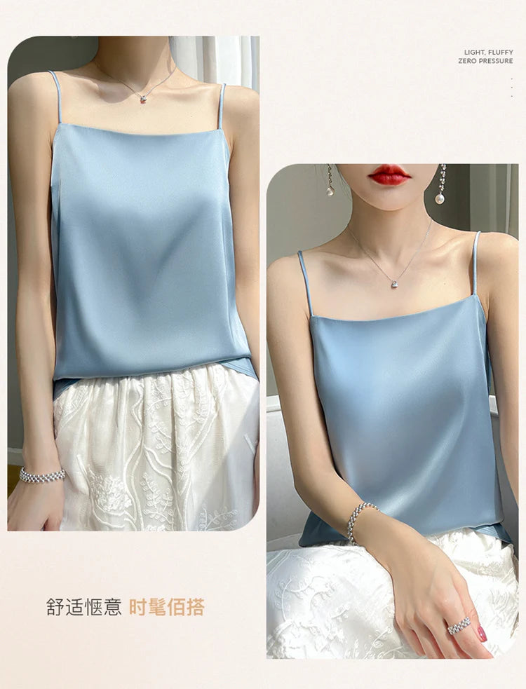 Women' Summer Sling One Line Collar Camis Cool Comfort Silk Suspender Sexy Suspender Top New Undershirt Fashion Thin Style Sling