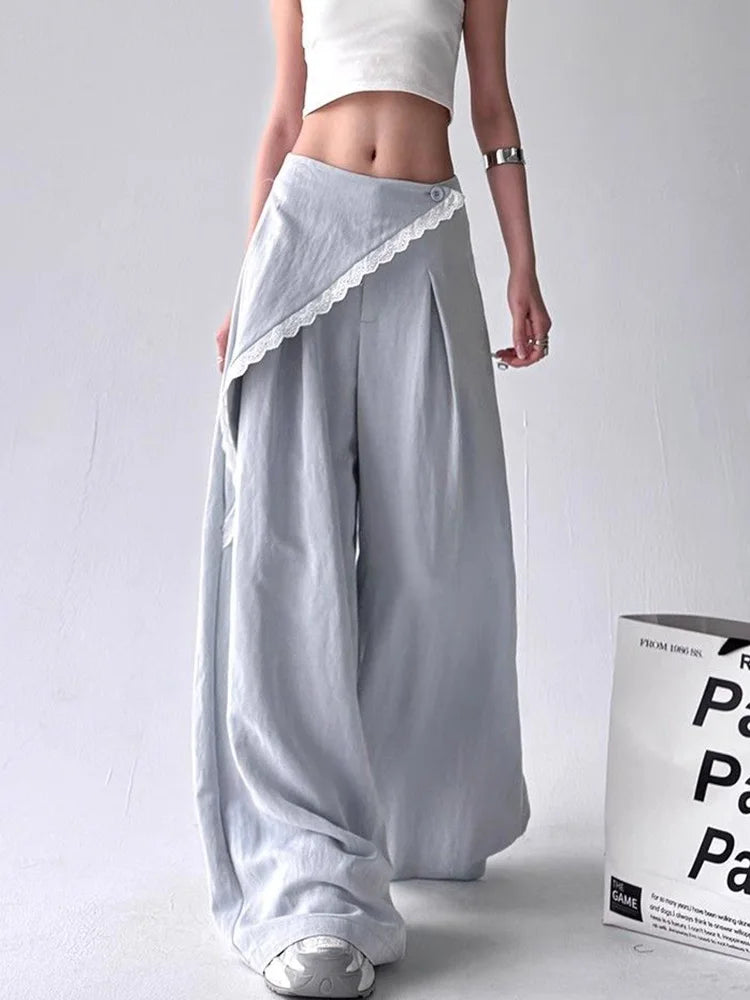 Zoki High Waist Streetwear Loose Pant Women Vintage Loose Design Wide Leg Trousers Casual All Match Summer Bf Hip Hop Pants New
