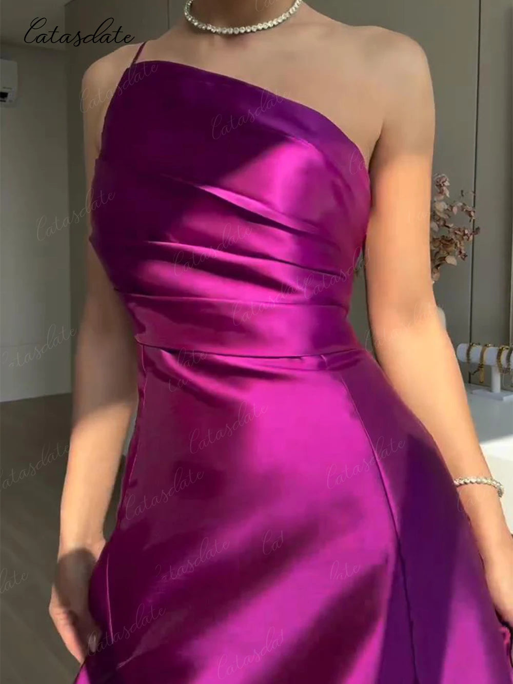 Catasdate One Shoulder Ceremony Dresses Satin Evening Dress Special Events Formal Party Dress for Special Occasions Customized 