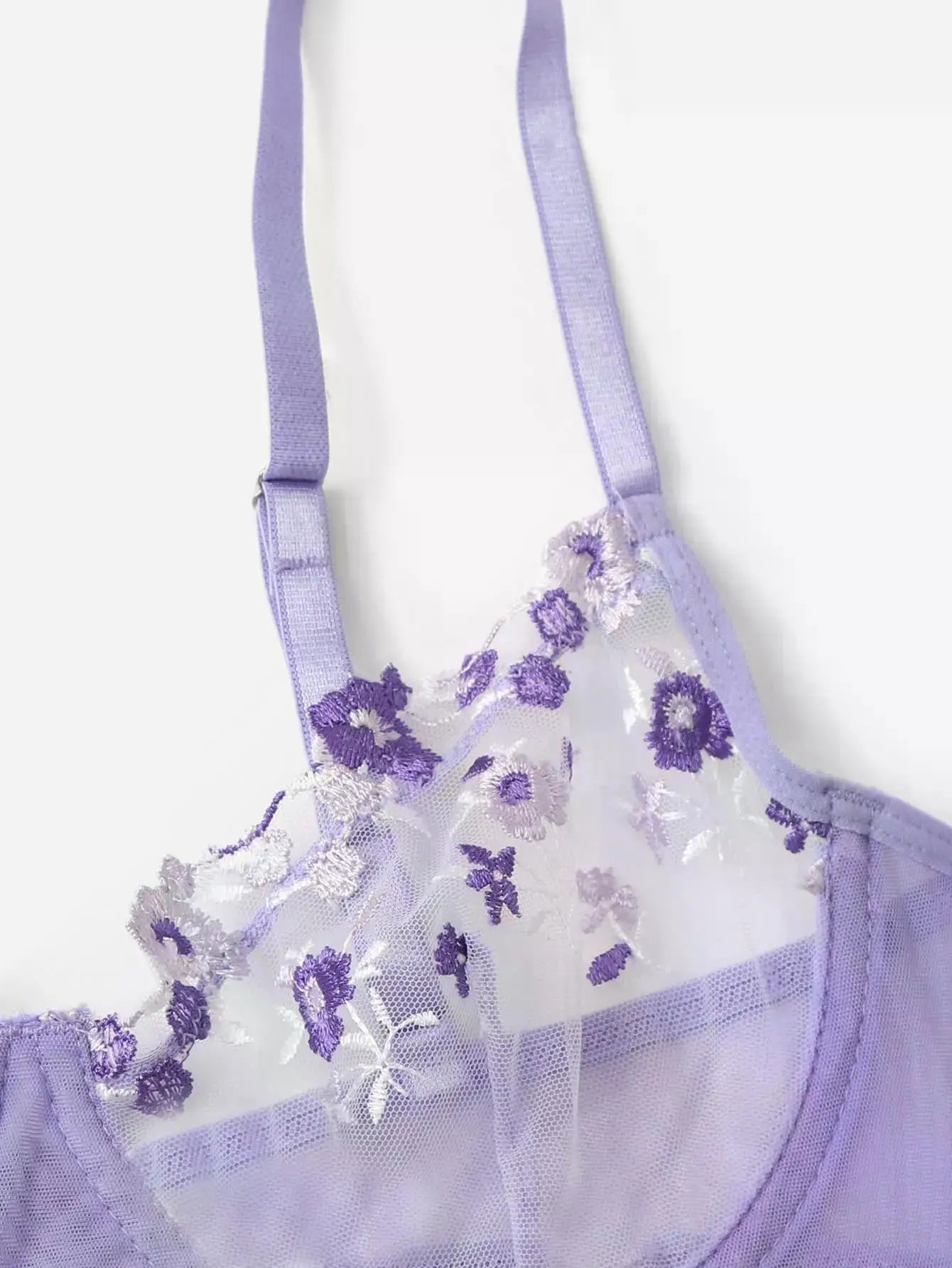 Transperant Lingerie Set Women Mesh Net Sexi Lenceria Sensual Mujer Bra Sets Embroidery Floral Underwired