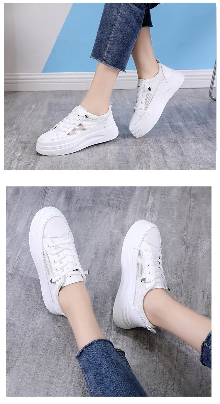 2025 Fashion Mesh Casual Shoes Flats Women Lace Up Dames Sneakers Platform Round Toe Zapatillas Casual Mujer for Summer Spring