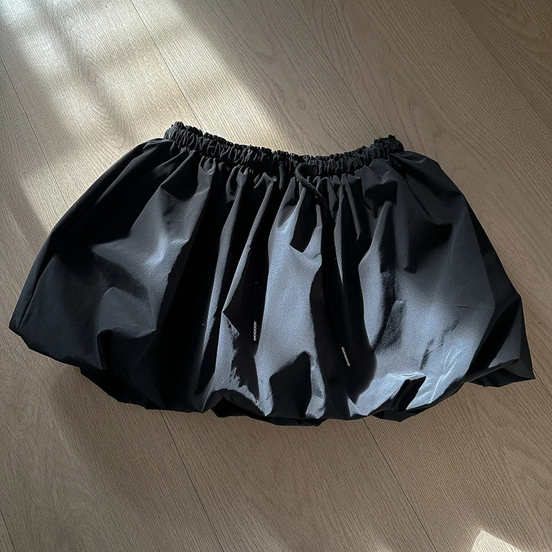 「MD」Retro Puffy Skirt Dstring Bloomer High Waist Slimming Elastic Waist f-length ort Skirt Sweet Sle Polyester Fiber