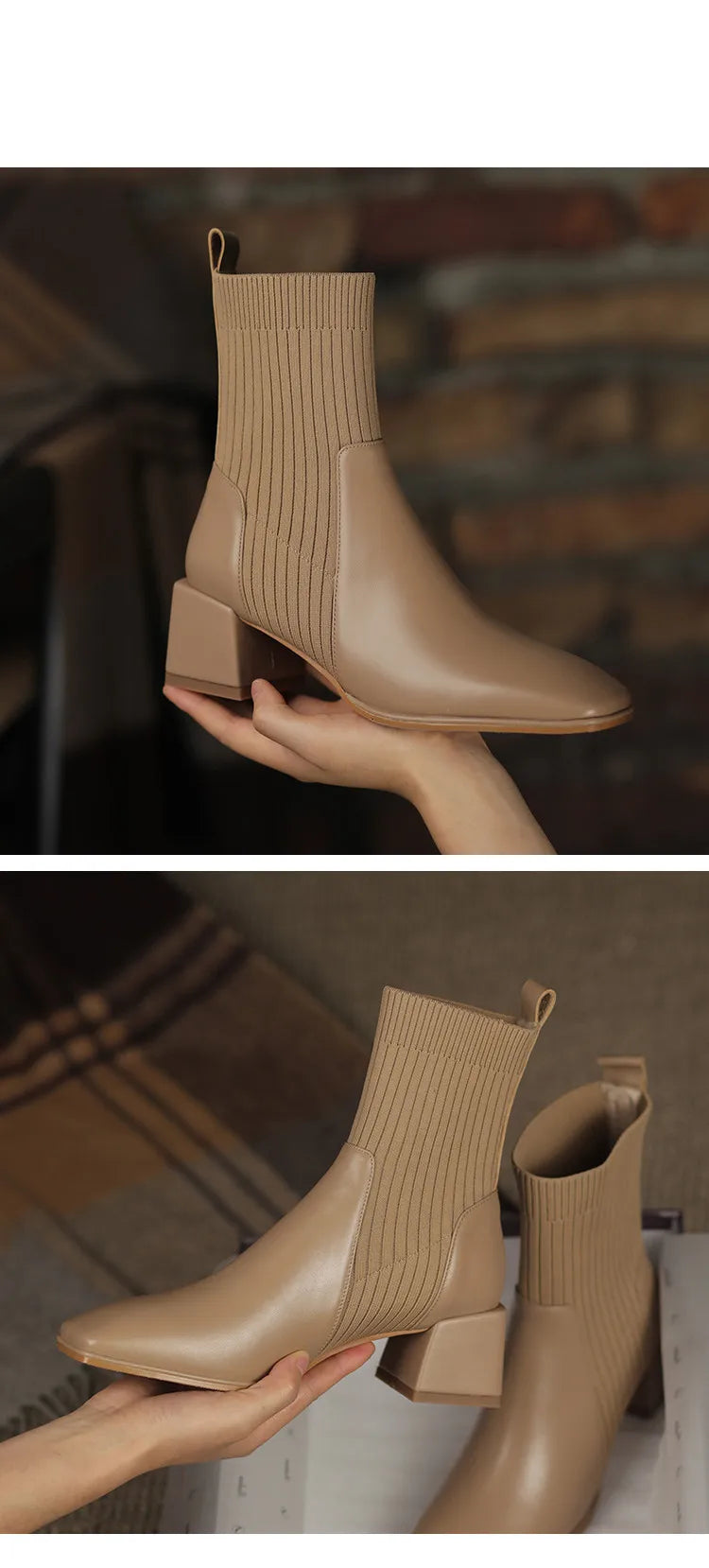 2023 Autumn Winter New Ankle Socks Shoes Women Fashion Large Size 43 Knitted Short Boots Women Slip on High Heels Botas De Mujer