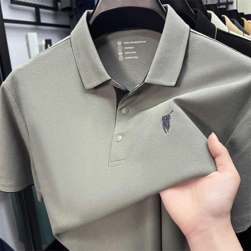 100% cotton high-end lapel comfortable short sleeved embroidered polo shirt for men's summer new fashion casual versatile top
